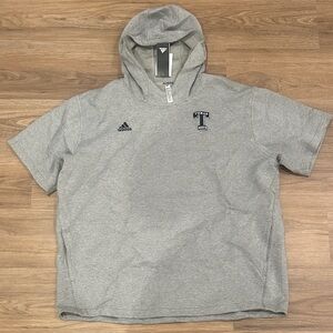 adidas Gray Short-Sleeve Hooded Sweatshirt with Navy Logos